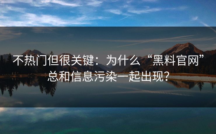 不热门但很关键：为什么“黑料官网”总和信息污染一起出现？
